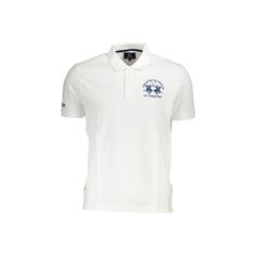 White Cotton Polo Shirt. Short-Sleeved Design. 2-Button Closure. Subtle Embroidery Detail. Logo For A Branded Touch. Made For Mens Fashion. Material: 100% Cotton. Embroidered White Shirt For Workwear, Embroidered White Shirt For Work, White Embroidered Shirt For Workwear, White Collared Embroidered Shirt, White Embroidered Collared Shirt, White Embroidered Tops For Workwear, White Embroidered Top For Work, Classic Embroidered Polo Collar Top, White Casual Shirt With Embroidered Logo