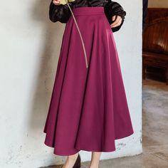 Fascinated by the deep grape color. An umbrella skirt that exudes intellectual elegance. A drapey silhouette made with plenty of fabric. It exudes sophisticated elegance. An eternal style that shines through all eras. 
 
 
 Size 
 
 S size 
 
 Total length: 74cm 
 Waist: 66cm 
 
 M size 
 
 Total length: 76cm 
 Waist: 70cm 
 
 L size 
 
 Total length: 78cm 
 Waist: 74cm 
 
 
 
 
 
 
 Material 
 
 Polyester 
 
 
 Model worn 
 
 Wearing size 
 
 S size 
 
 Model dimensions 
 
 Height: 169cm 
 Weig Retro Umbrella, Color Uva, Grape Color, Umbrella Skirt, Raisin, Grapes, Umbrella, Van, Fabric