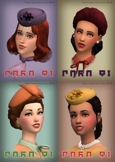 four different types of women wearing hats and scarves with the words man in them