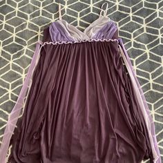 Vintage Ruby Rox Tulle Purple Dress!! In A Size L But Runs Smaller And Fits More Like A Size S-M!! Has Many Beautiful Shades Of Purple And Adjustable Ties In The Back! Also Has Adjustable Straps!! Very Danity, Adorable, Unique Style! Bought But Never Worn And In Perfect Amazing Condition! No Flaws, No Damage, No Signs Of Wear :) Purple Sleeveless Chiffon Mini Dress, Purple Chiffon Sleeveless Mini Dress, Purple Chiffon Dress With Sweetheart Neckline, Purple V-neck Dress With Lace Trim, Purple Chiffon Mini Dress, Vintage Lavender, Ruby Rox, Flowy Dress, Shades Of Purple