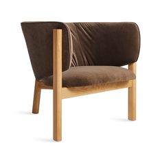 a brown chair with wooden legs and armrests