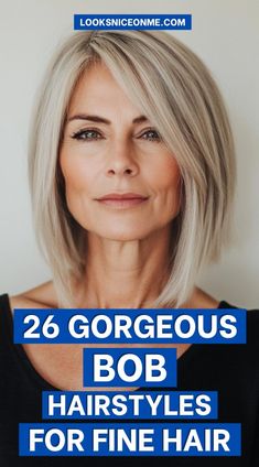 26 Gorgeous Bob Hairstyles for Fine Hair: Modern and Flattering Ideas for More Fullness | LooksNiceOnMe Bob With Textured Layers, No Jawline Hairstyles, Hair Styles For Very Fine Hair, Long Stacked Bob Haircut For Fine Hair, Best Bobs For Fine Hair, Med Blonde Hair Color, Medium Length Bobs For Fine Hair, Bob Haircut For Fine Hair Short, Bob Hairstyles For Long Face Shape