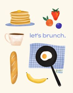 a card with breakfast items and the words let's brunch