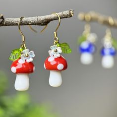 🙂Add a touch of whimsy and nature-inspired charm to your everyday look with our exquisite mushroom earrings. These earrings are not just accessories, they are statements that celebrate the beauty of the natural world. These mushroom earrings bring sincere blessings whether for your own use or as a gift for the one you love. May these earrings brighten up your life. 🙂 All my jewellery is designed and made in my home. Handmade with love. 🙂Introducing these stunning handmade earrings, a pair of earrings made with glass mushroom and S925 hypoallergenic silver hooks. The overall design is natural and unique, lovely and vibrant. The earrings are brightly coloured and striking for the unique you. Each pair of earrings is carefully handcrafted to ensure that every detail is perfect. Mushrooms m Cute Dangle Earrings, Mushroom Earrings, Food Earrings, Glass Mushrooms, Gift For Her Birthday, Earrings Cute, Silver Drop Earrings, Earrings Jewelry, Handmade Earrings