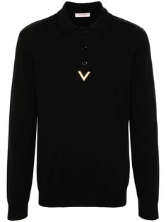 Valentino Ready To Wear black virgin wool knitted construction polo collar long sleeves VGold detail straight hem short front button fastening Valentino Ready To Wear, Versace Sneakers, City Shorts, Balenciaga Triple S, Summer Beach Wear, Polo Collar, Light Jacket, Wearing Black, Jacket Style