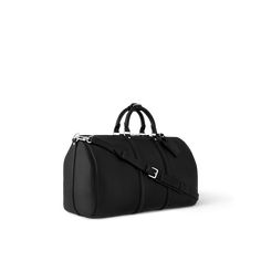 LOUIS VUITTON® - Keepall Bandoulière 50 - Black Louis Vuitton Backpack, Mens Casual Dress Outfits, Louis Vuitton Keepall, Louis Vuitton Official, Christian Grey, Mens Casual Dress, Smooth Texture, Backpack Bags, Luxury Bags