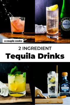 two ingredient tequila drinks on a cutting board