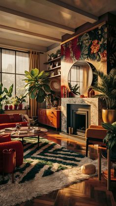 a living room filled with furniture and plants