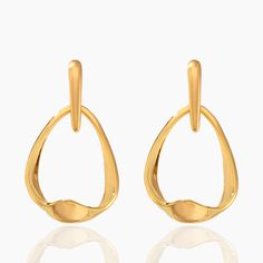 GEOMETRIC ELLIPTICAL EARRINGS Gold Drop Hoop Earrings Fine Jewelry, Yellow Gold Plated Teardrop Jewelry, Teardrop Yellow Gold Plated Jewelry, Elegant Yellow Gold Metal Teardrop Earrings, Teardrop Yellow Gold Plated Hoop Earrings, Gold Plated Teardrop Earrings For Formal Occasions, Modern Gold Plated Teardrop Earrings For Formal Occasions, Gold Polished Dangle Hoop Earrings, Gold Dangle Hoop Earrings With Polished Finish