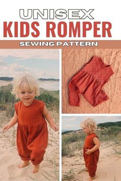 Unisex Kids Romper Sewing Pattern (Newborn to 5/6 Years) - Modern & Minimal PDF Pattern 2t Sewing Patterns, Free Kids Romper Sewing Pattern, Free Child Sewing Patterns, Newborn Clothes Patterns Free, See Your Own Clothes, Easy Sewing Baby Projects, Sewing Patterns Linen, Toddler Clothes Sewing Patterns, Baby Girl Patterns Sewing