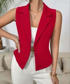 Cropped Shein, Moda Shein, Outfit Shein, Simple Elegant Wedding Dress, Rose Jacket, Kente Styles, Sleeveless Blazer, Red Vest, Shein Outfits