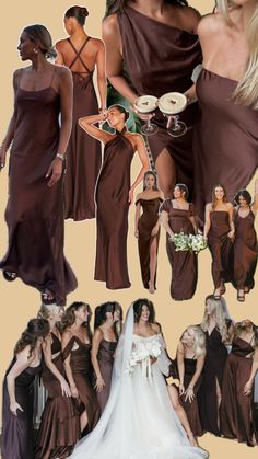 the bridesmaids are all dressed in brown