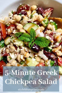 greek salad topped with a mint garnish Reduced Balsamic Vinegar, Quick Salsa, Greek Chickpea Salad, Healthy Eating Inspiration, Bbq Sandwich, Chickpea Salad Recipes, Peach Salsa, Fruit Salsa, Chickpea Salad