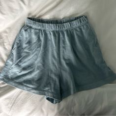 Never Worn In Perfect Condition Blue Cotton Bottoms For Relaxation, Light Blue Athleisure Bottoms For Loungewear, Blue Bottoms With Elastic Waistband For Relaxation, Blue Casual Bottoms, Comfortable Blue Pajama Shorts For Relaxation, Comfortable Blue Relaxed Fit Pajama Shorts, Comfortable Blue Pajama Shorts, Light Blue Lounge Shorts With Pockets, Comfortable Blue Lounging Shorts