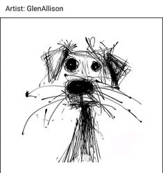 a black and white drawing of a dog's face with the words artist genallison on it