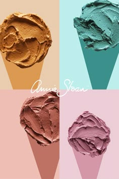 three different shades of chocolate, pink and blue