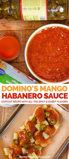 the cover of domino's mango habanero sauce, which is made with spicy sweet peppers and jalapenos