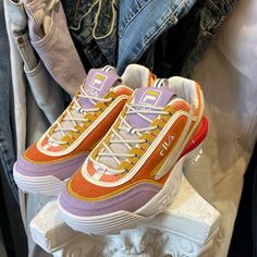 Fila Disruptor Ii Exp Rainbow Chunky Dad Sneakers Cheap Sporty Purple Sneakers, Cheap Purple Sporty Sneakers, Cheap Red Synthetic Sneakers, Cheap Playful Red Sneakers, Chunky Dad Sneakers, Fila Disruptor Ii, Fila Disruptor, Fila Disruptors, Fila Shoes