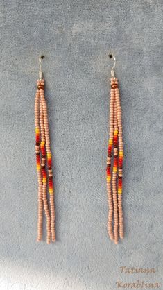 Long Seed Bead Earrings, Ombre Earrings, Beaded Earrings Native, Earrings Patterns, Bead Fringe, Cowgirl Rodeo, Beadwork Designs, Native American Beaded Earrings, Brick Stitch Earrings