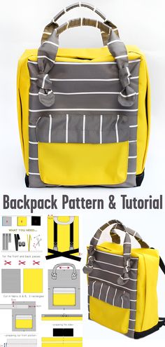 Mini Backpack Tutorial & Pattern Easy Backpack Sewing Pattern, Quilted Backpack Pattern, Canvas Backpack Pattern, Backpack Pattern Sewing, Organizer Bag, Back Pieces