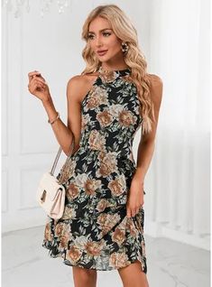 JJ's House No Cascading Ruffles Floral Print Chiffon Asymmetrical Mini Halter Spring Summer A-line Yes Black S Height:5.7ft(174cm) Bust:33.5in(85cm) Waist:26in(66cm) Hips:36in(91cm) Dress. #JJ's House #No #CascadingRuffles #FloralPrint #Chiffon #Asymmetrical #Mini #Halter #Spring #Summer #Aline #Yes #Black #S #Dress Cascading Ruffles, Brown Flowers, Floral Print Chiffon, Black Halter Dress, Black Halter, Tier Skirt, Asymmetrical Dress, Comfortable Fashion, Skater Dress