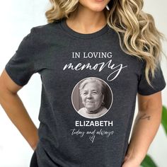 In Loving Memory T-Shirt,CUSTOM Funeral Shirt,R.I.P. Shirt,Rest in Peace Shirt,Picture Shirt,Personalized Memorial T-Shirt,Bereavement Shirt,  Memorial Loss shirt 👉HOW TO ORDER👈 1️⃣ Please review all the information provided before placing an order 2️⃣ Select the shirt type and size using the drop down menu. 3️⃣ Select the color of the shirt using the following drop down menu. 4️⃣ Need more Items? Add the current item in the cart. And If you like to add more items to your order please press the back button and repeat steps 1-3 again. 5️⃣ Once all your desired items are in your cart you may complete your order by entering your payment method, desired shipping address and click submit. 👉SIZING👈 If you are unsure about the size you should order, please refer to the size chart in the pictu Memorial Graphic Print Short Sleeve T-shirt, Memorial T Shirts Ideas Design, Memorial Crew Neck Tops With Graphic Print, Memorial Short Sleeve T-shirt With Graphic Print, White Graphic Print T-shirt For Memorial, Memorial Crew Neck Top With Custom Print, Short Sleeve Tops With Graphic Print For Memorial, Graphic Print Short Sleeve Tops For Memorial, Memorial T-shirt With Custom Print