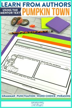 an activity book with the title learn from authors using the runway pumpkin to teach writing