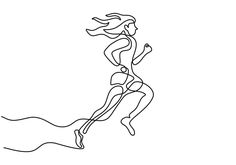 a continuous drawing of a woman running