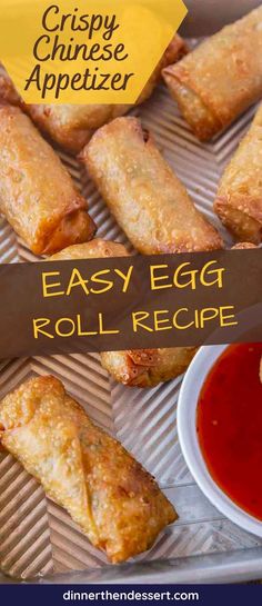 easy egg roll recipe with crispy chinese appetizer in the background and text overlay