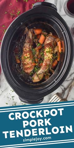 crockpot pork tenderloin with carrots and parsley in the slow cooker