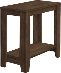 the side table is made out of wood and has two shelves on each side, one with