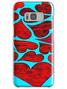 a red and blue case with hearts on the front, for samsung s8 plus