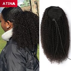 Drawstring Ponytails Afro Kinky Curly Hair Clip In Human Hair Extensio Hair Extensions Ponytail, Natural Hair Ponytail, Curly Drawstring Ponytail, Long Natural Curly Hair, Extensions Ponytail, Afro Ponytail, Shaved Hair Cuts, Hair Twists, Wig Black