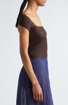 An off-the-shoulder neckline creates a cutout effect at the back of a sheer top that fits right into the Spanish designer's collection of daring essentials. 21" center front length (size Medium) Off-the-shoulder neck Short sleeves Sheer; base layer shown not included 92% viscose, 8% elastane Machine wash, dry flat Made in Portugal Designer Clothing Fitted Sheer Top With Scoop Neck, Chic Sheer Off-shoulder Mesh Top, Stretch Off-shoulder Top For Summer Evenings, Summer Tops With Wide Neckline For Night Out, Wide Neckline Tops For Summer Night Out, Fitted One Shoulder Top For Summer Evenings, Sheer Off-shoulder Top For Night Out, Summer Off-shoulder Top With Sheer Sleeves, Sheer Off-shoulder Summer Tops