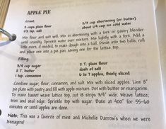 an apple pie recipe is shown on top of a piece of paper with the instructions