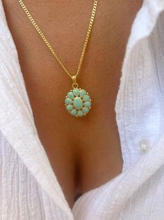 Gold Flower Necklace Flower Pendant Gold Enamel Flower Charm - Etsy Turquoise Jewelry With Flower Charm As Gift, Turquoise Jewelry With Flower Charm For Gift, Turquoise Flower Necklaces For Gift, Gold Flower Necklace, Women Necklaces, Flower Charm Necklace, Types Of Gifts, Necklace Flower, Enamel Flower