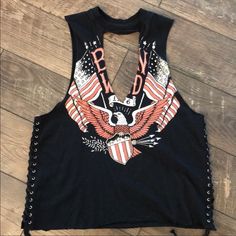 Excellent Condition Never Worn Edgy Graphic Print Tops For Day Out, Black Graphic Print Top For Day Out, Forever 21 Black Cotton Tops, Black Cotton Forever 21 Tops, Lace Up Shirt, Biker Wear, Laced Up Shirt, Stage Outfit, Stage Outfits