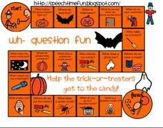 an orange halloween board game with words and pictures