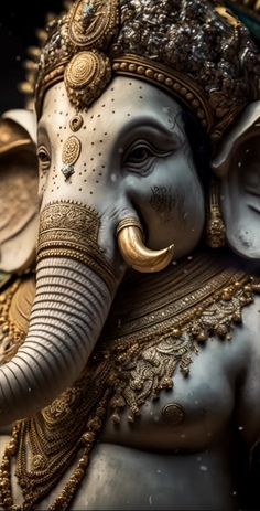 an elephant statue is adorned with gold and jewels