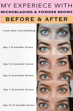 Powder Brows Healing Stages, Microblading Vs Ombre Eyebrows, Healed Microbladed Eyebrows, Healed Powder Brows, Microblading And Powder Eyebrows, Brow Shading Tattoo, Eyebrow Tattoo Healing Process, Pmu Brows Healing Process