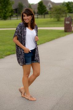 Denim Shorts And Denim Top Outfit, Light Weight Cardigan Summer, Fun Summer Outfits 2023, Summer Outfits For 40 Year Old Women Casual, Summer Shorts Outfits For Women Over 50, Vacation Clothes For Women Over 50, Mid Size Mom Outfits Summer, Ladies Summer Outfits 2024, Summer Shorts Outfits Over 40