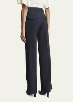 Chloe Wide-Leg Stretch Wool Trousers - Bergdorf Goodman Tailored Wide Leg Full-length Pants With Pockets, Tailored Full Length Wide Leg Pants With Pockets, Tailored Wide Leg Pants With Pockets For Office, Wide Leg Office Pants With Concealed Placket, Business Casual Full-length Wide Leg Pants With Welt Pockets, Wide Leg Formal Pants With Pockets, Straight Hem Pants With Button Closure For Work, Wide Leg Pants With Pockets For Formal Occasions, Classic Wide-leg Pants With Side Pockets