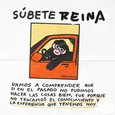 a drawing of a gorilla in a car with the caption subete reina