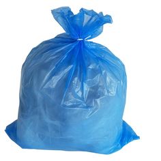 a blue plastic bag on a white background