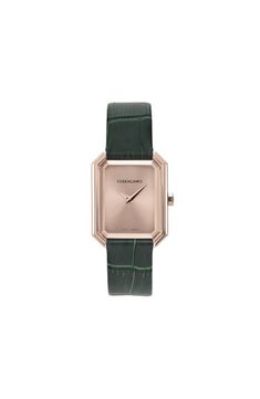 Ferragamo Crystal Womens Watch 26.5X33.5MM IP Rose Gold Case Rose Gold Sunray Dial Calf Leather Strap Elegant Rectangular Leather Watch, Rose Gold Rectangular Dial Watch For Evening, Rose Gold Leather Watch With Rectangular Dial, Evening Watches With Leather Strap And Rectangular Dial, Designer Rectangular Watches For Evening, Designer Rectangular Evening Watches, Elegant Green Watch As A Gift, Elegant Green Watch For Gift, Elegant Green Rectangular Watch