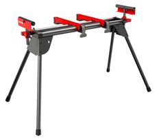 a red and black metal object on a tripod with two legs that are attached to it