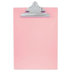 a pink clipboard with a metal clip