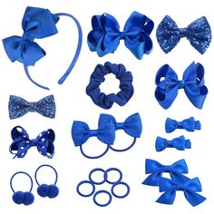 PRICES MAY VARY. Package Content: This 20pcs girls hair accessories gift set come with 9pcs different bow hair clip, 1pcs bow headband and 10pcs hair ties. Enough quantity and varied styles hair bows for girls to create a variety of cute hairstyles. Exquisite Ribbon Bows: Girls hair clips with bright colour and beautiful bows to make your hairstyle more elegant and attractive. Blue hair ribbon can be matched with many styles of clothing. High Quality: Toddler hair clips and hair ties are made fr Blue Hair Ribbon, School Hair Accessories, Headband Ribbon, Ribbon Barrettes, Blue Hair Accessories, School Hair, Toddler Hair Clips, Hair Accessories Set, Bow Hair Accessories