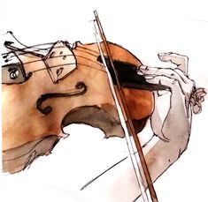 a watercolor painting of a violin being played