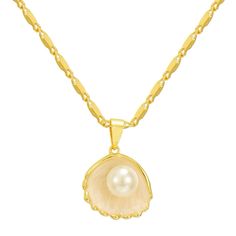 $14 -Shell pendant necklace - Pearl - Hand painted enamel - Flat link chain - Length: 16" + 2" extender Use code “BRIANNA240” for 5% off Evry Jewels, Gold Girl, Jewel Necklace, Seashell Necklace, Stacked Jewelry, Shell Pendant, Online Jewelry Store, Shell Necklaces, Summer Jewelry